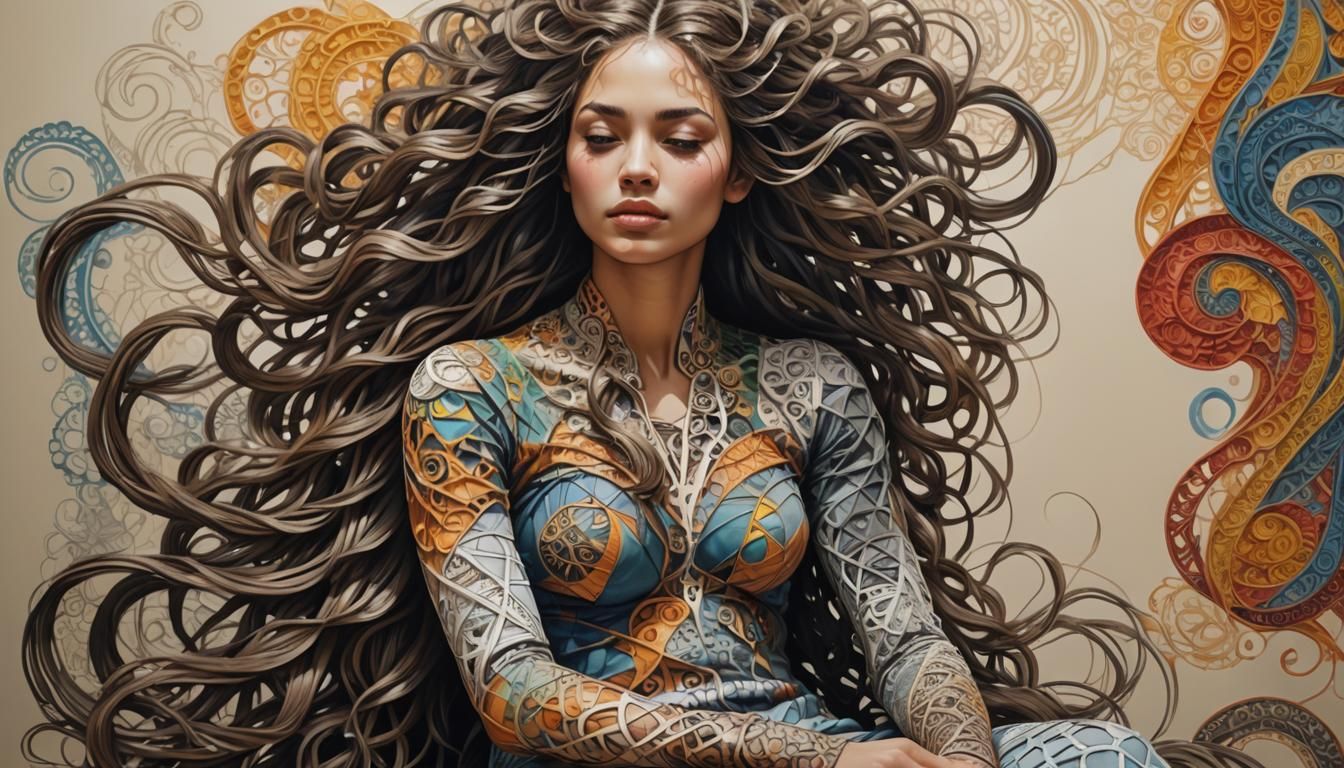 Zentangle Girl: Hyperrealistic 3D Oil Gouache Portrait