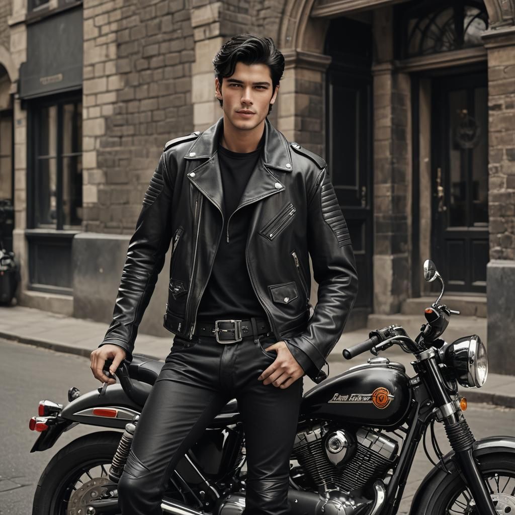 Mysterious Man and Motorcycle, Classic Animal Painting Style