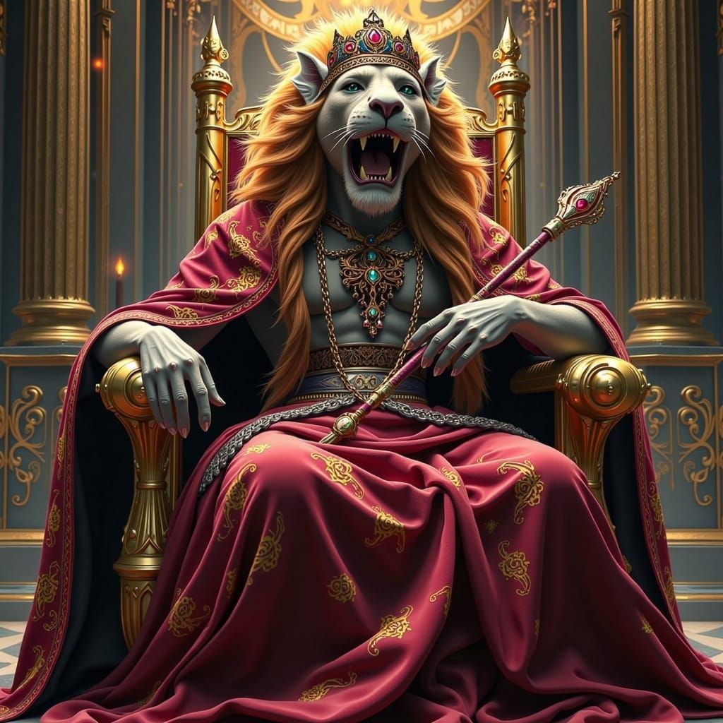 Regal Lion King Roaring in Ornate Palace