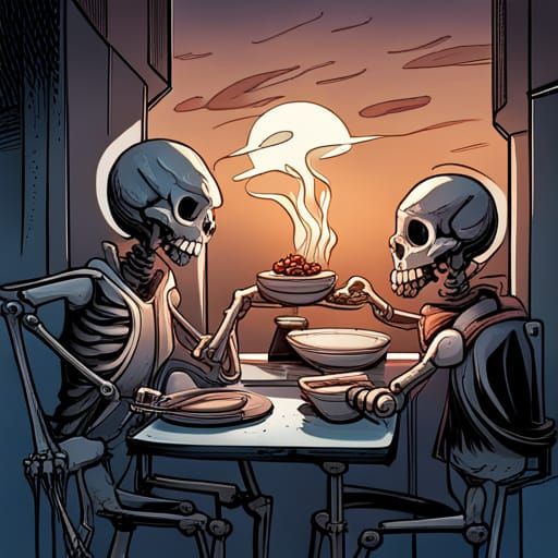 Cartoon Skeleton Meal in Comic Book Style