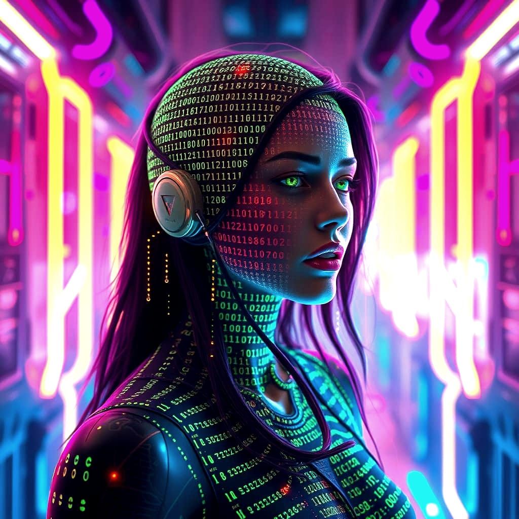 Binary Code Woman: Digital Art Portrait