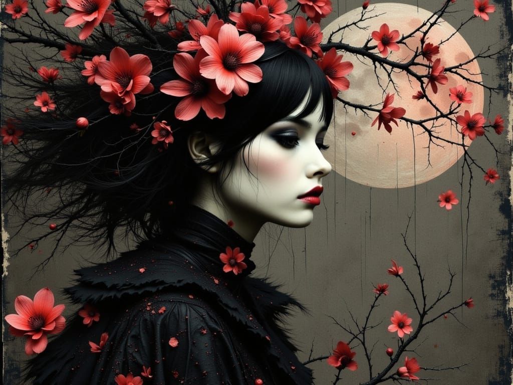 Ethereal Gothic Woman in Moonlit Macabre Art