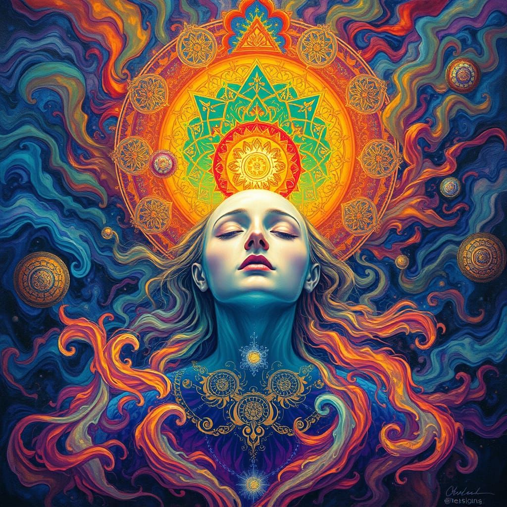 Visionary Mystic Lost in Swirling Colors