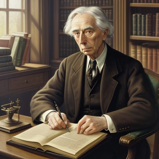Philosophical Portrait of Bertrand Russell in Library