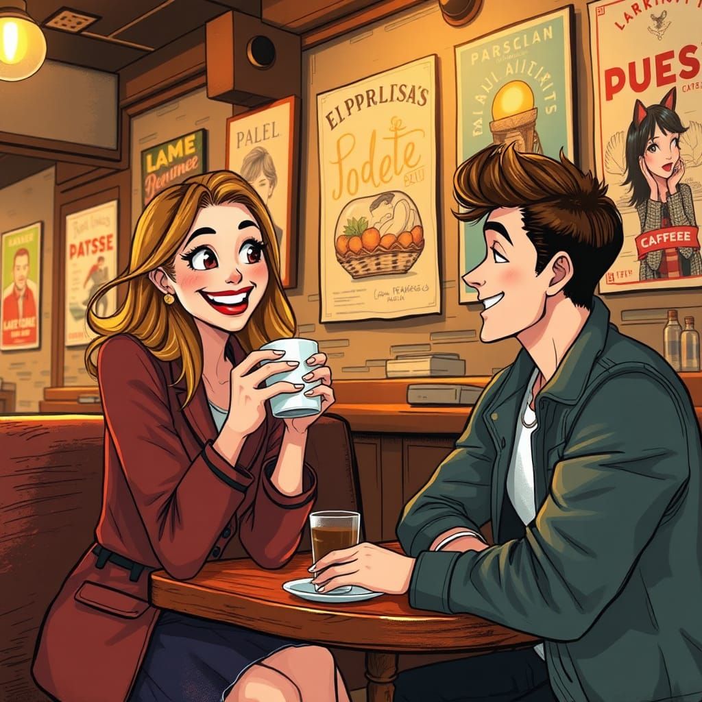 Parisian Diner Scene: A Dreamy Illustration