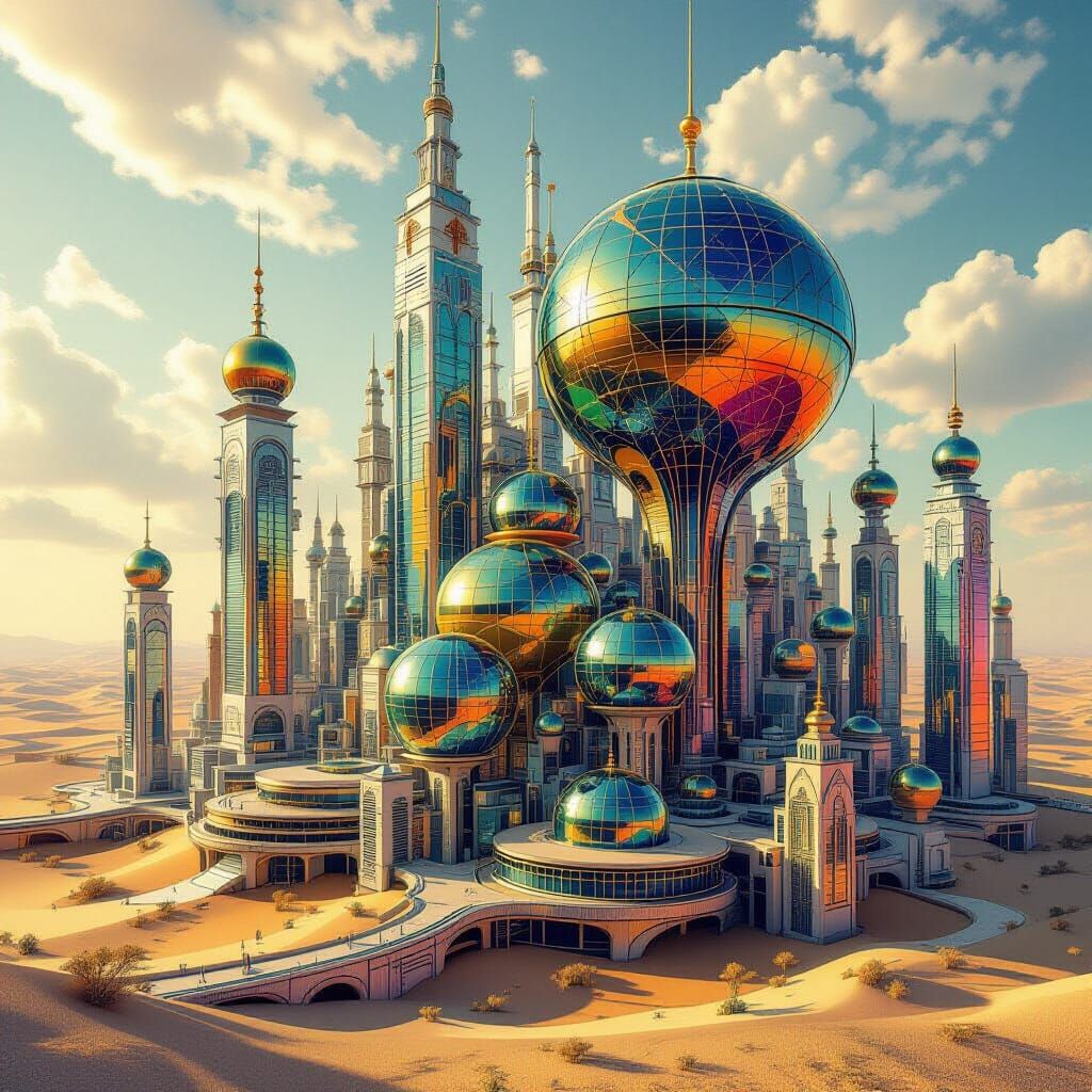 Teslapunk City Arcology with Fractal Retrofuturism