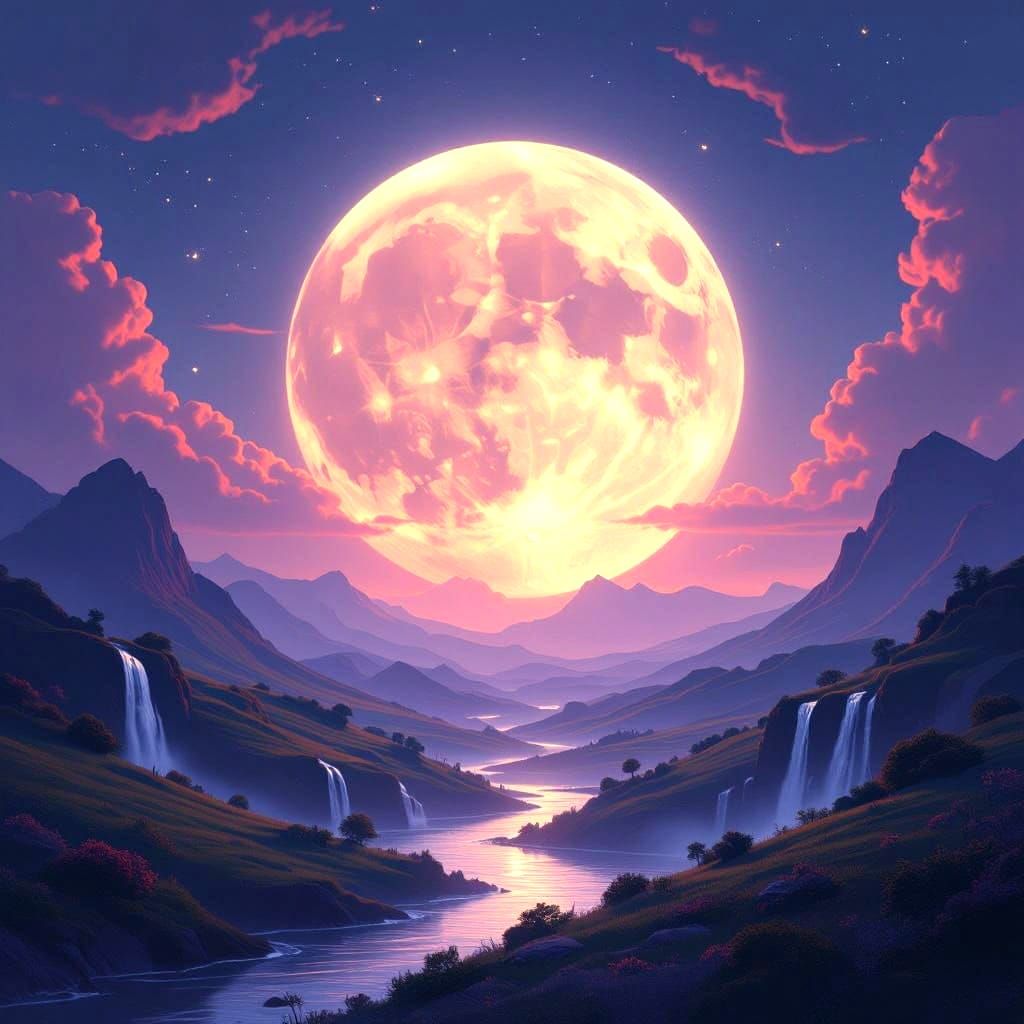 Ethereal Moonlit Realm in Vibrant Cosmic Colors