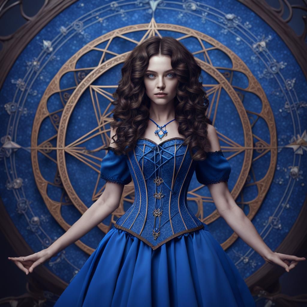 Witch Casting Geometric Spell in Detailed Digital Art