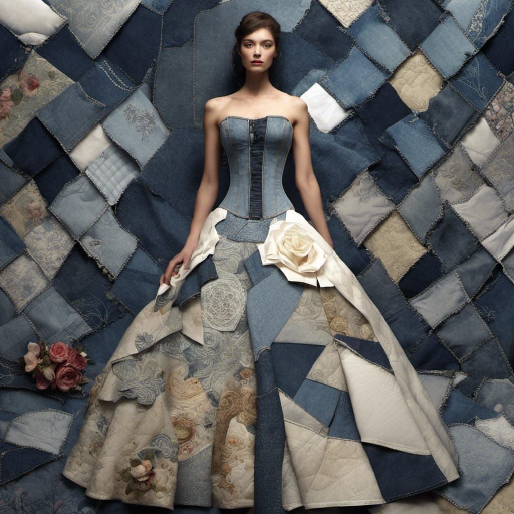 Patchwork Denim Wedding Dress: A Digital Masterpiece
