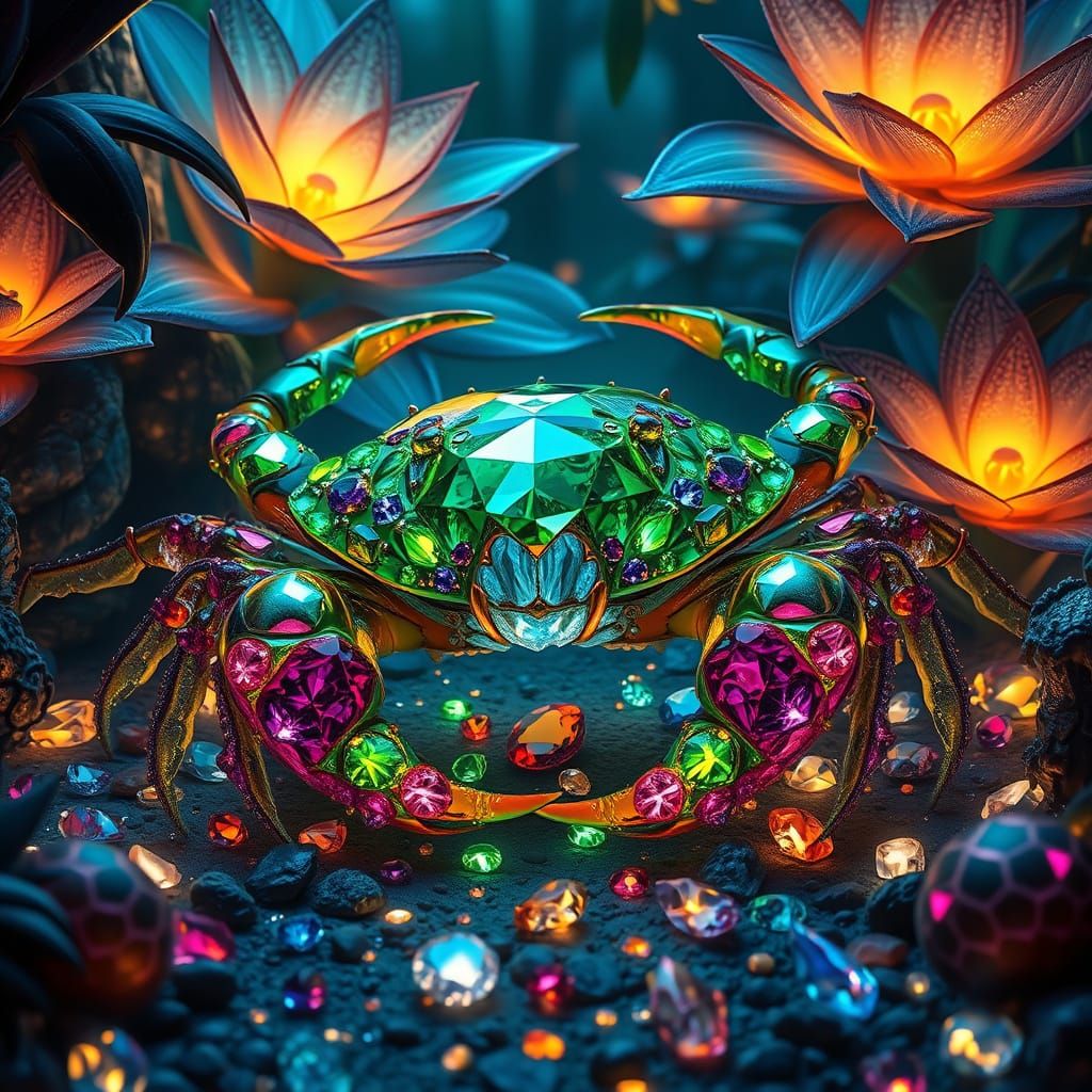 Gemstone Crab in Bioluminescent Jungle