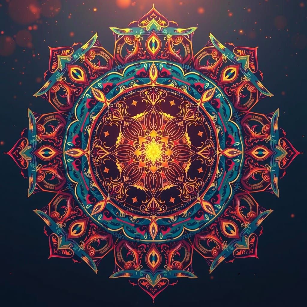 Ethereal Steampunk Mandala with Iridescent Hues