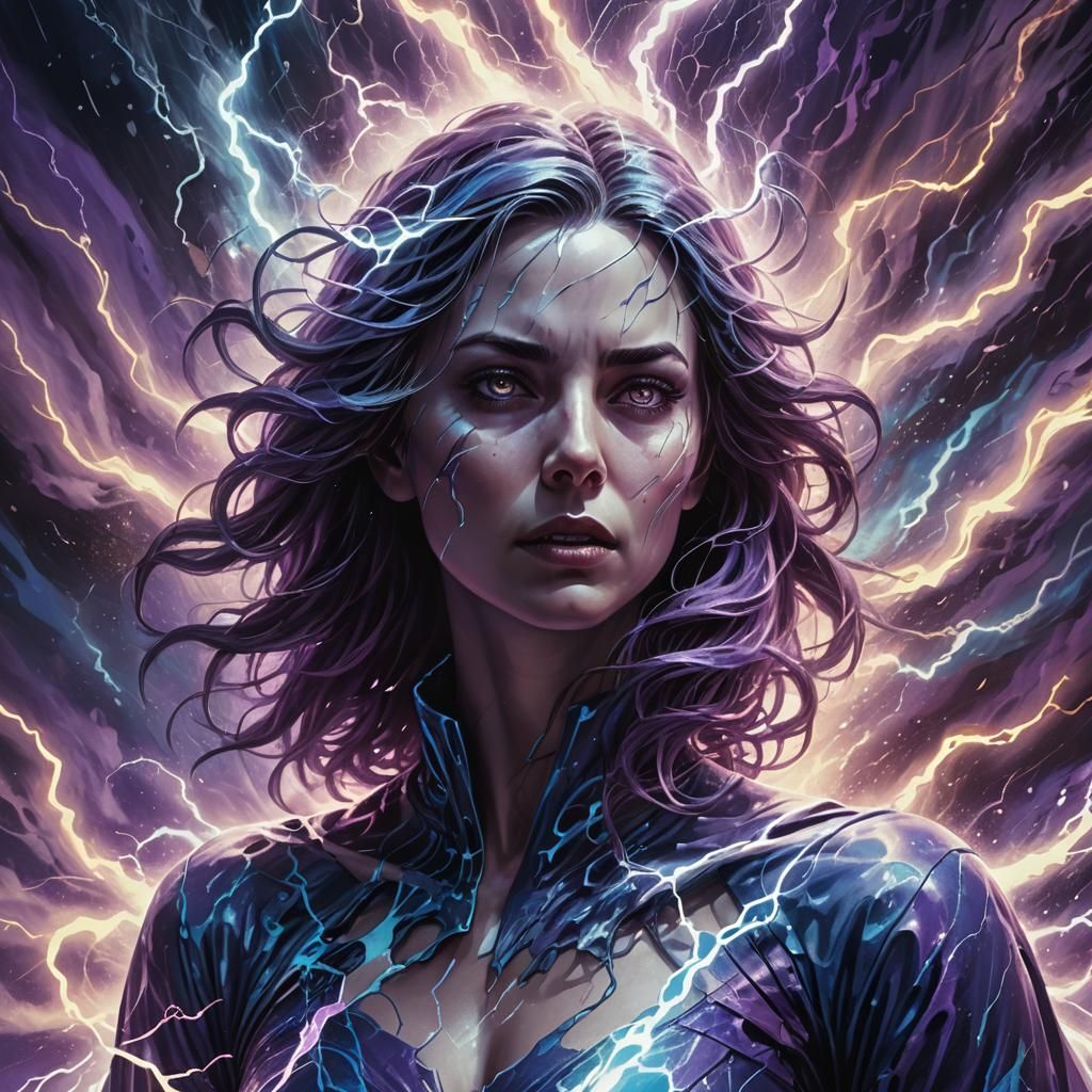 Ethereal Female Ghost in Electric Vortex: Splash Art