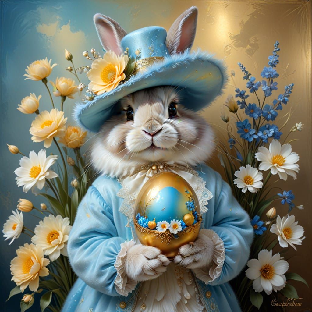 Easter Bunny in a Vibrant Blue Gradient Wonderland