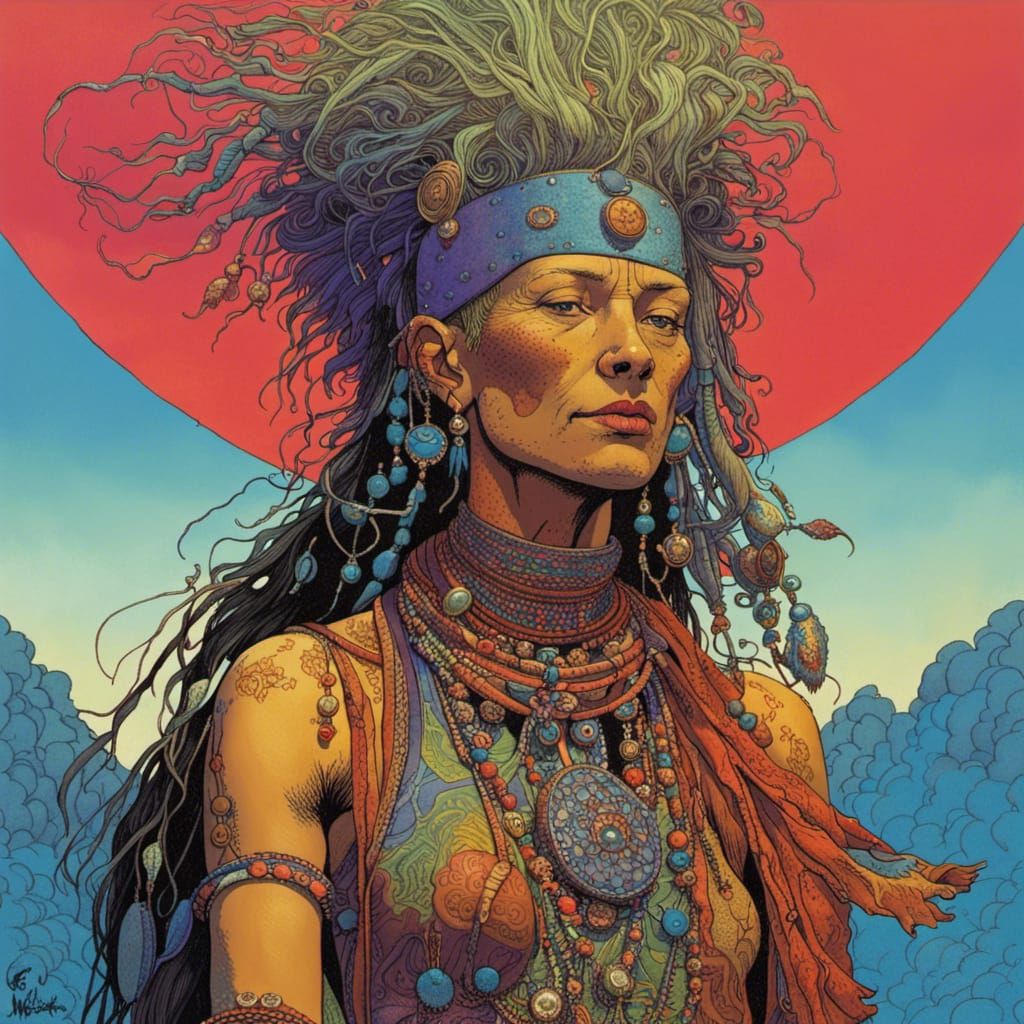 Punk Shaman Portrait in Comic Art Style