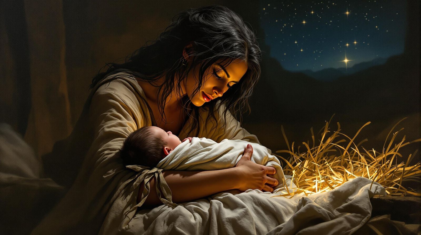 Mother and Child in a Nighttime Scene