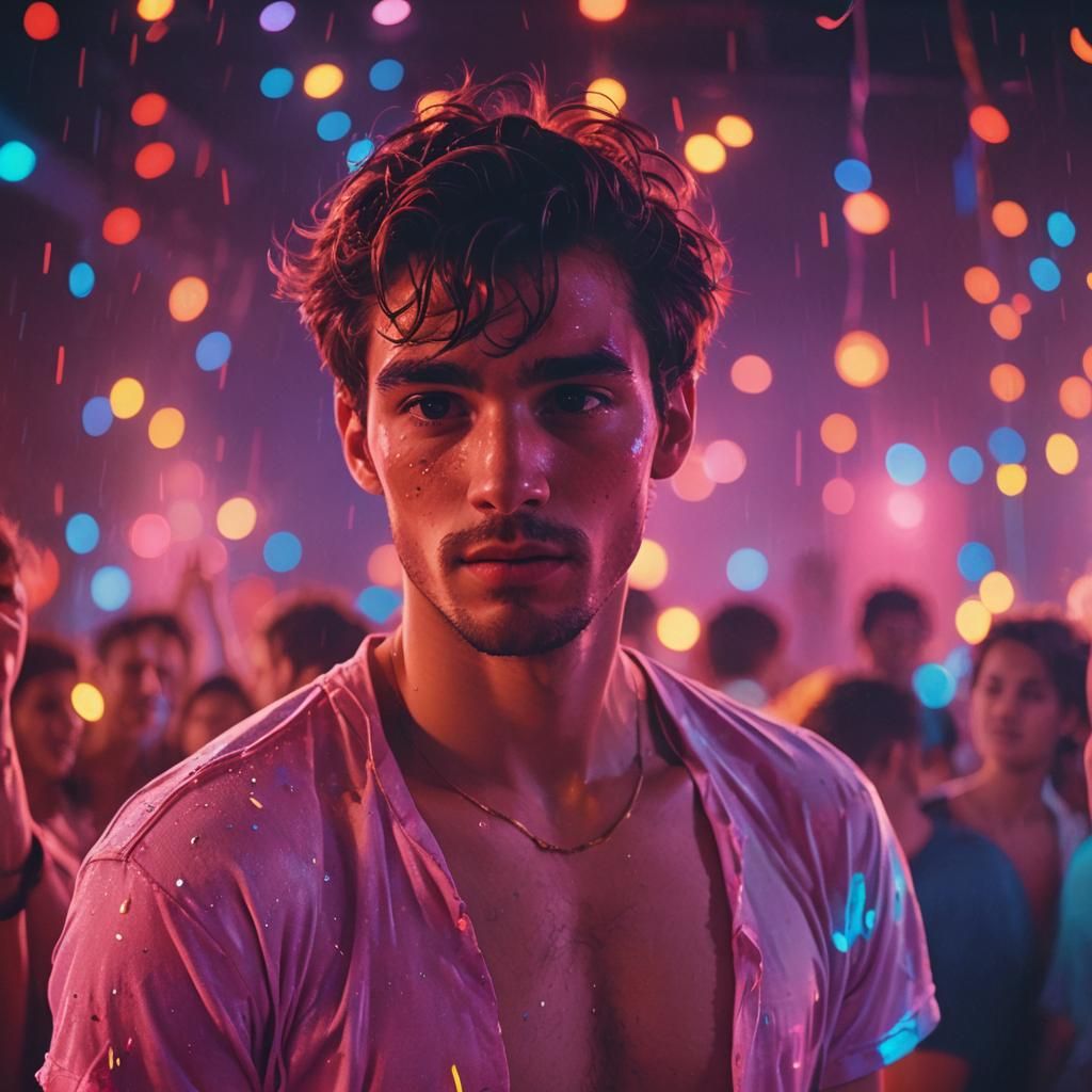 Young Man Entering a Vibrant Nightclub