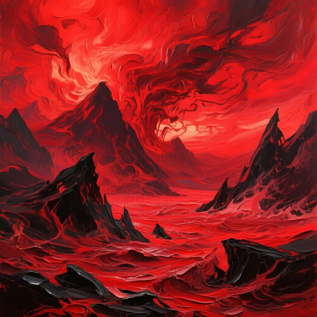 Crimson Tempest Landscape in Expressionist Style