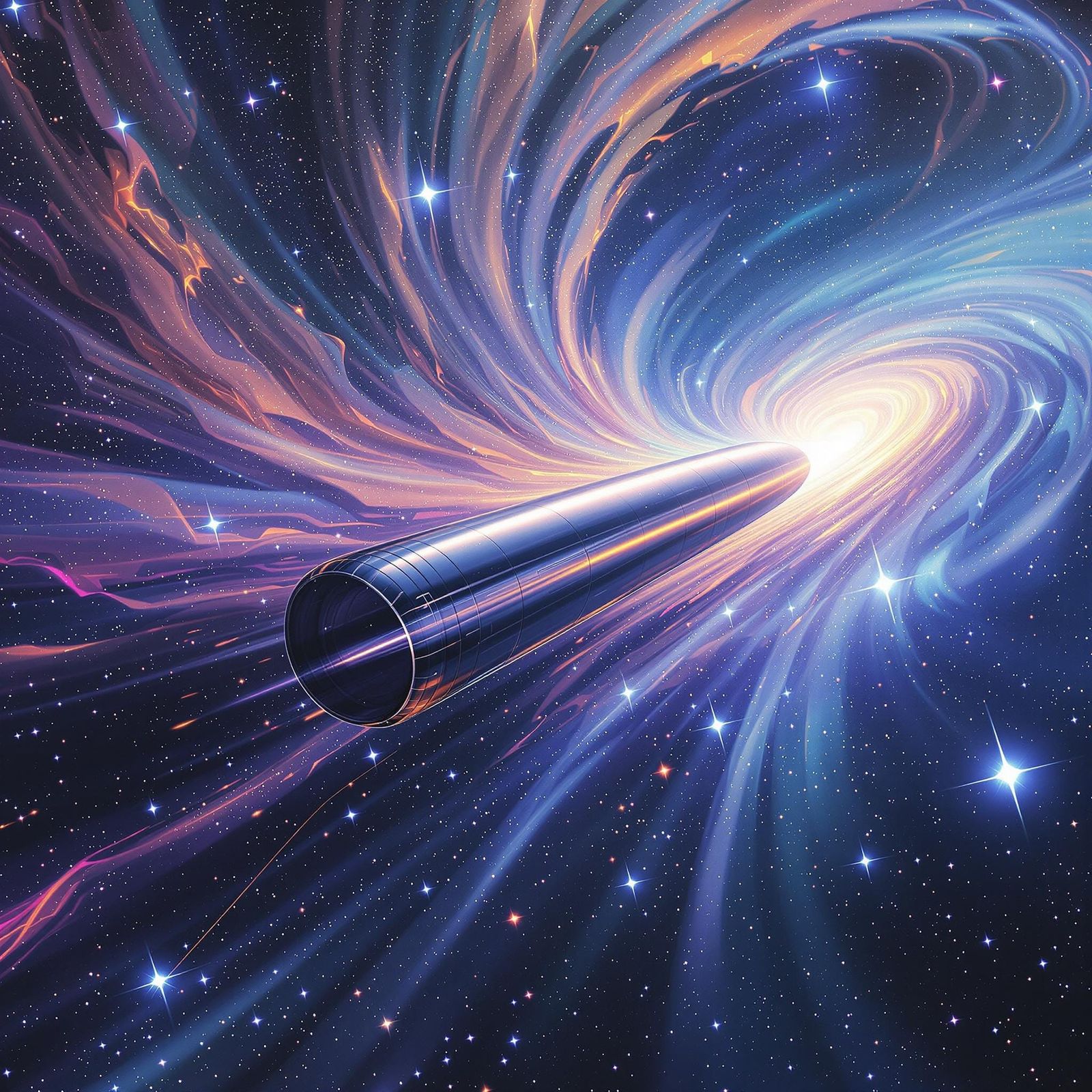 Sleek Starship Blazes Through Hyperspace in a Vibrant, Dream...