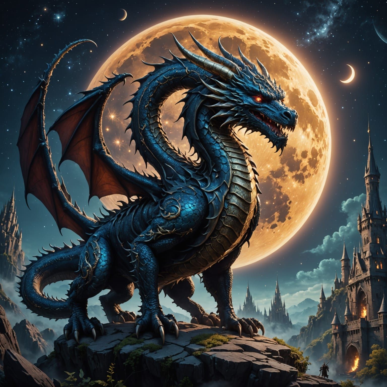 Dragon Under Glowing Celestial Landscape