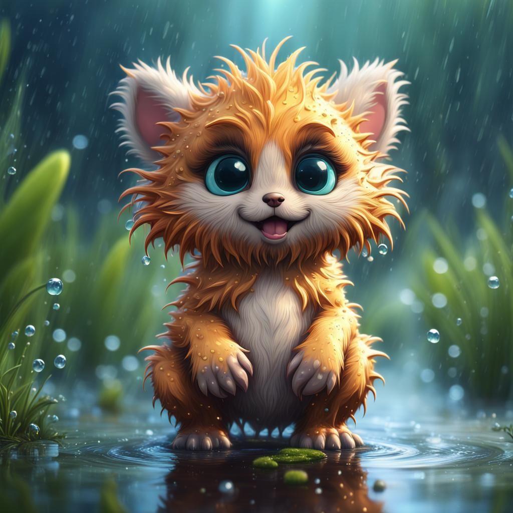 Adorable Wet Furry Animal: Detailed Matte Painting
