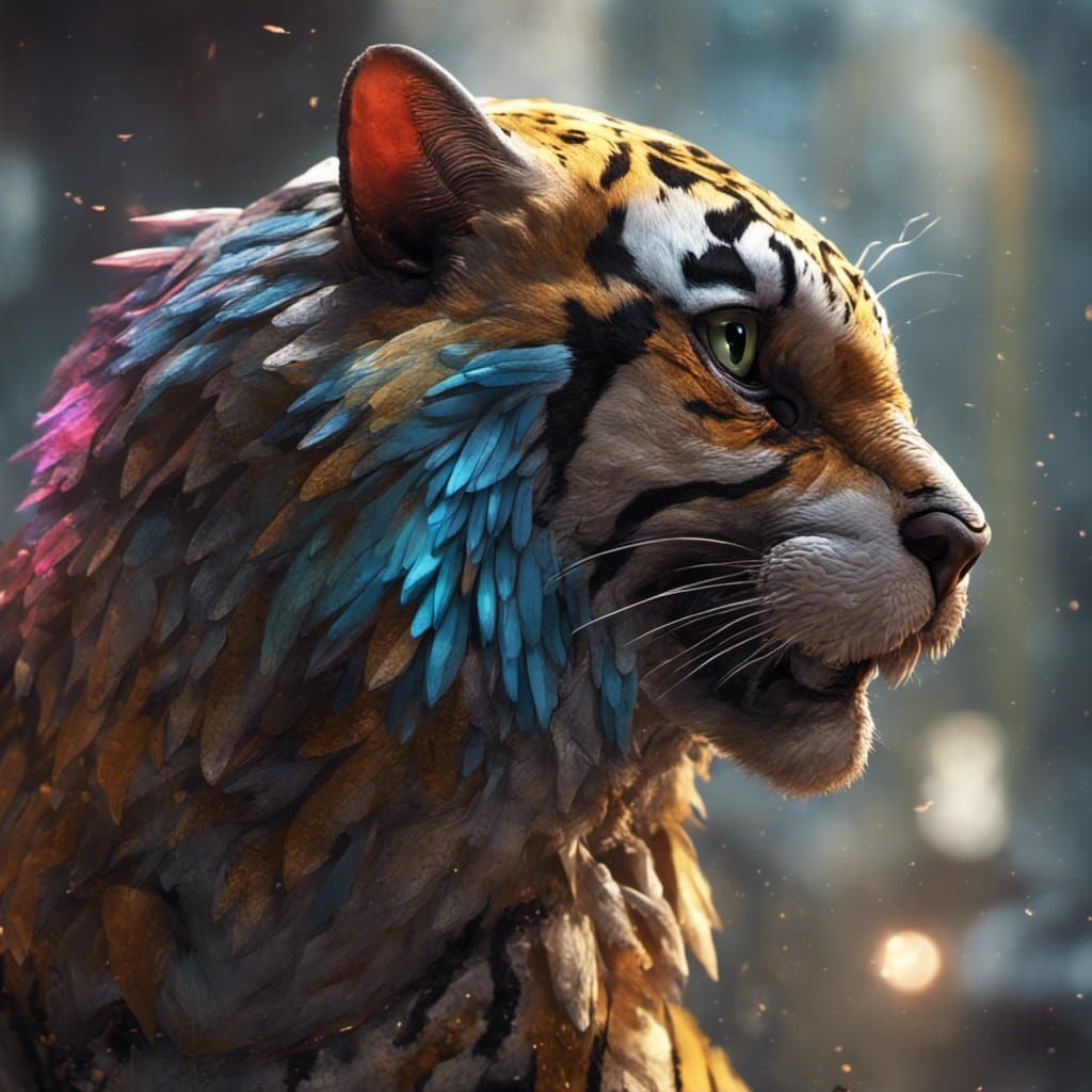 Tiger-Headed Budgie: A Dark Fantasy Concept Art