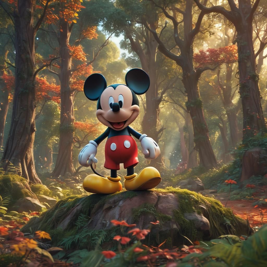Mickey Mouse in a Fantasy Forest: Disney-Inspired Art
