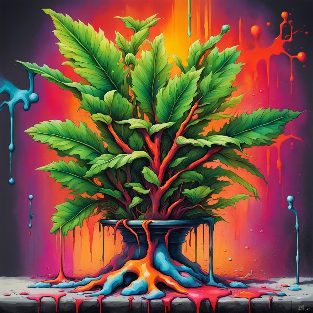 Colorful Archaefructus Liaoningensis in Graffiti Art Style