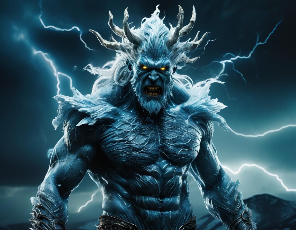 Icelandic Frost Giant Portrait in Dark Fantasy Style
