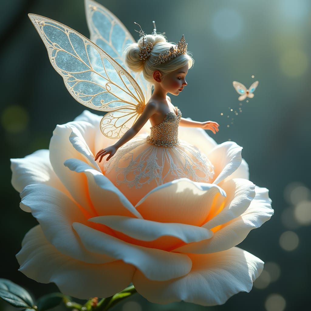 Pixie Dances on Crystal Rose in Cubist Style