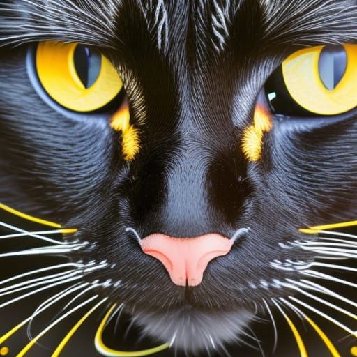 Black Cat with Yellow Whiskers