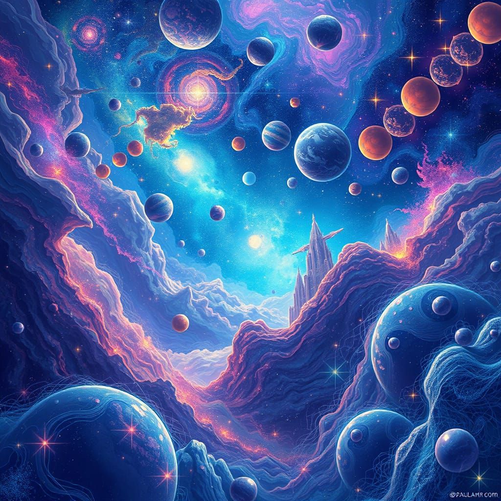 Ethereal Cosmic Dreamscape in Holographic Illustration