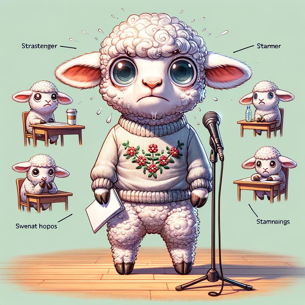 Anxious Lamb Exhibiting Human-Like Behavior in Digital Paint...
