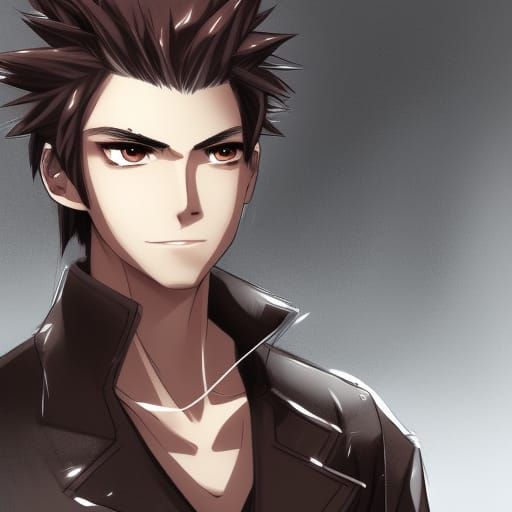 Handsome Anime Man in Leather Jacket