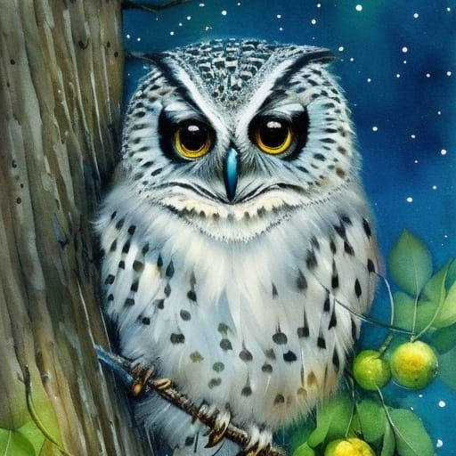 Whimsical Night Owl Illustration in Pen and Ink