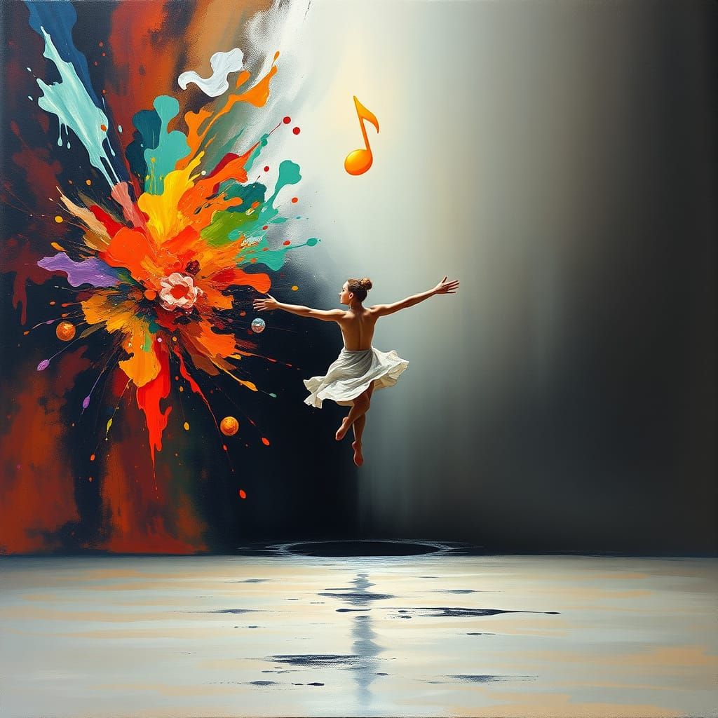 Dancer Between Joy and Stillness in Expressionist Surrealism