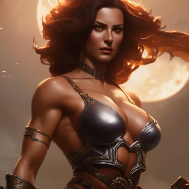 Dark Fantasy Muscular Woman, Art Nouveau Style