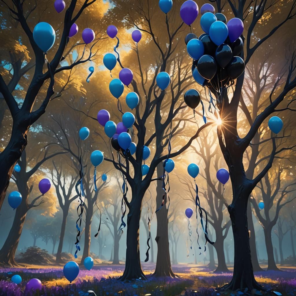 Dreamlike Balloons in Golden Light: Fantasy Art