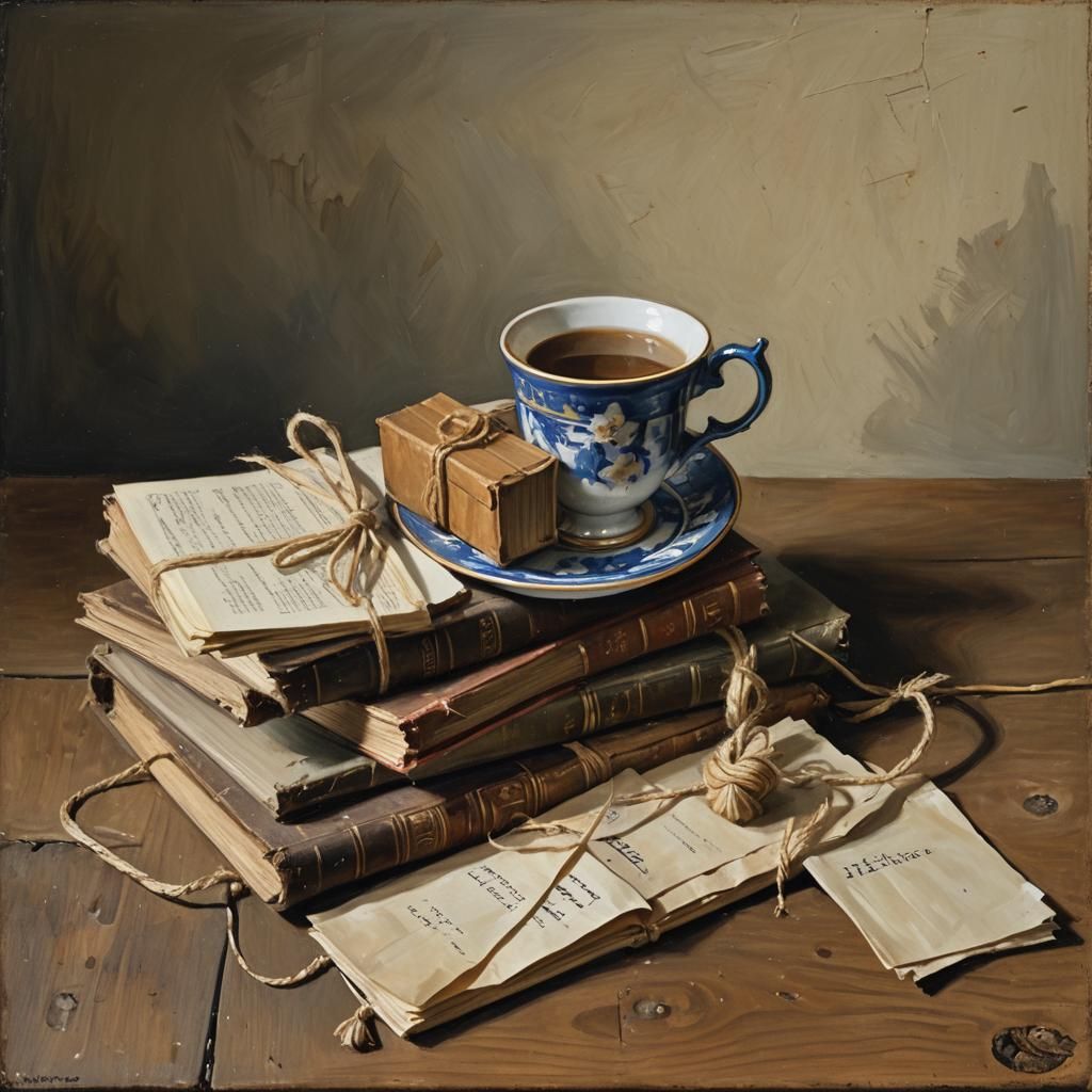 Vermeer-Style Still Life with Books and Tea
