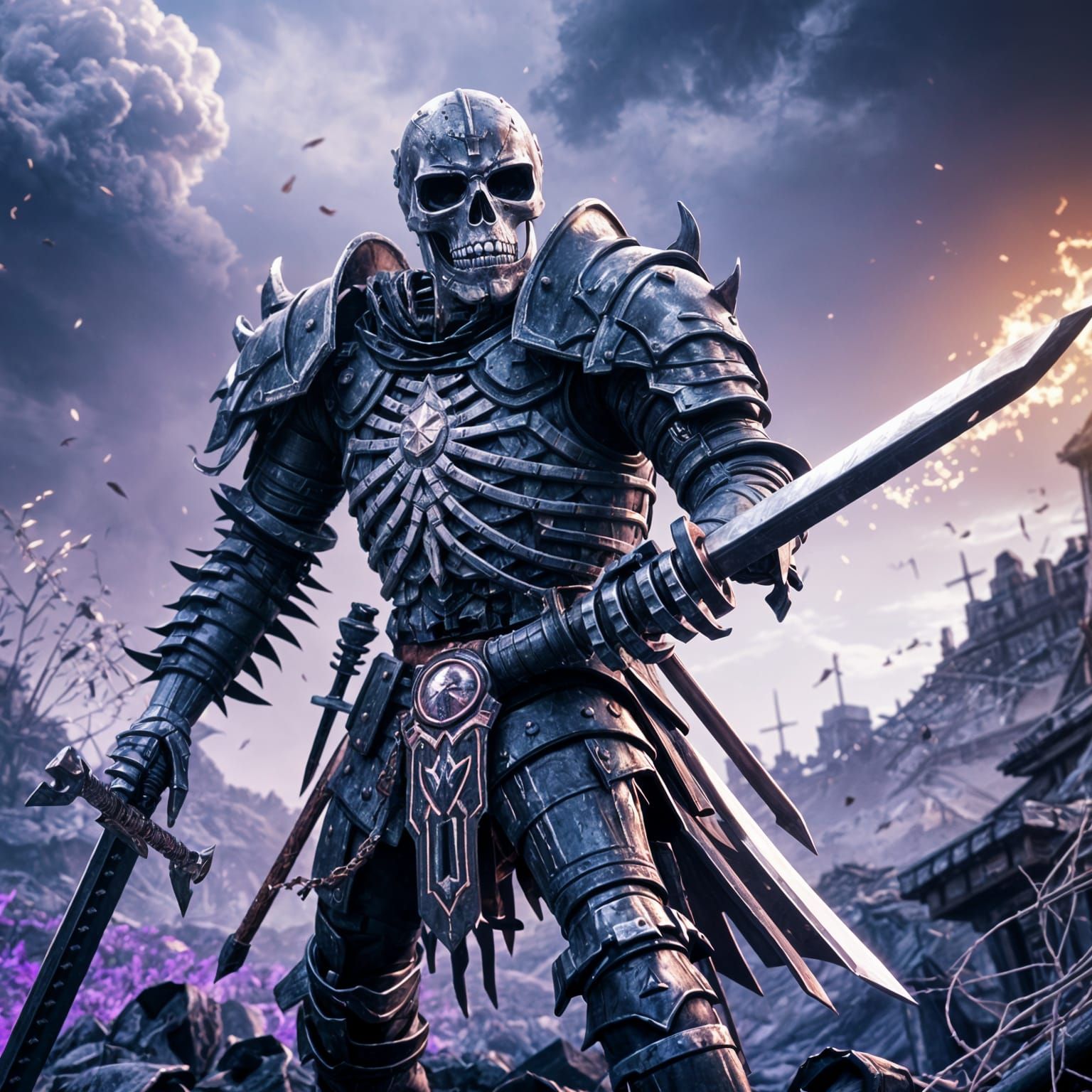 Dark Fantasy Skeleton Knight in 3D Anime Style