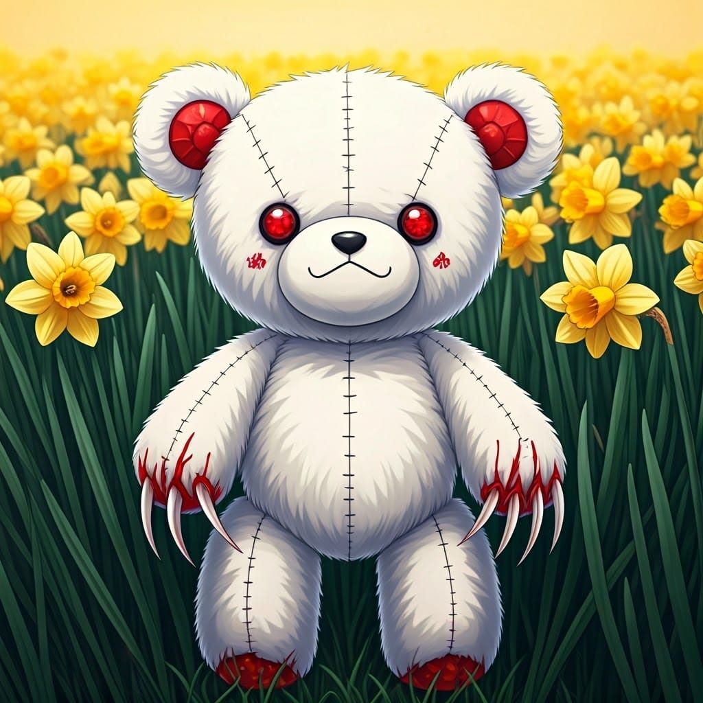 Kawaii Teddy Bear with Bloody Claws in Anime Style