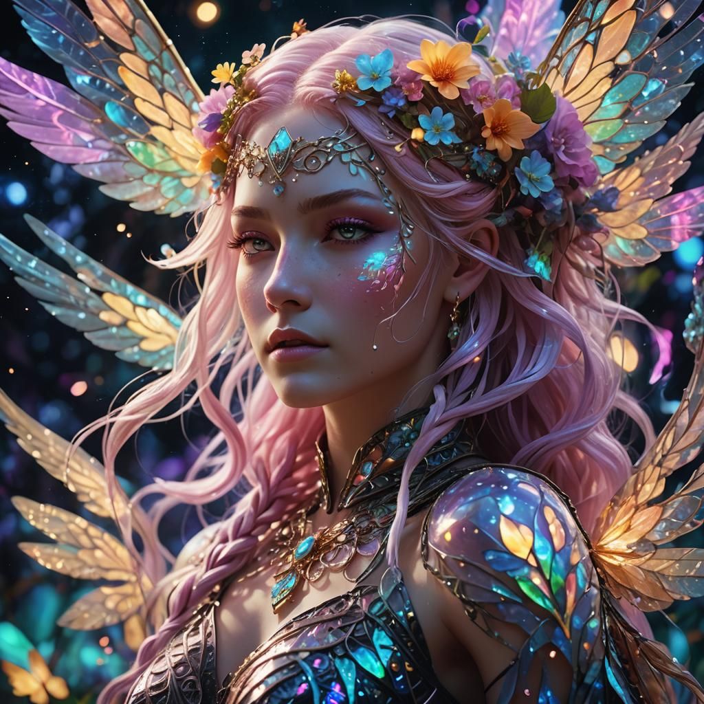 Chrono Mage with Iridescent Wings in Digital Art