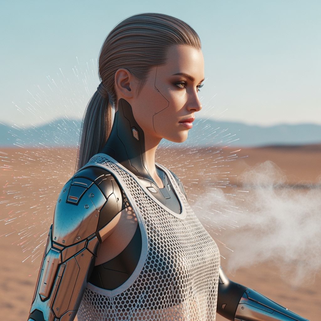 Cyborg Girl in Futuristic Desert, Cyberpunk Style