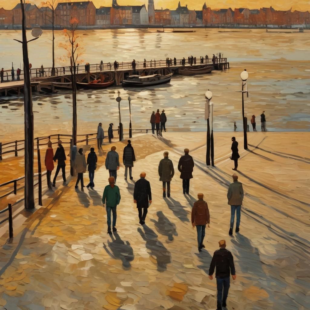 Amsterdam Pier in Autumn: Abstract Expressionist Impasto