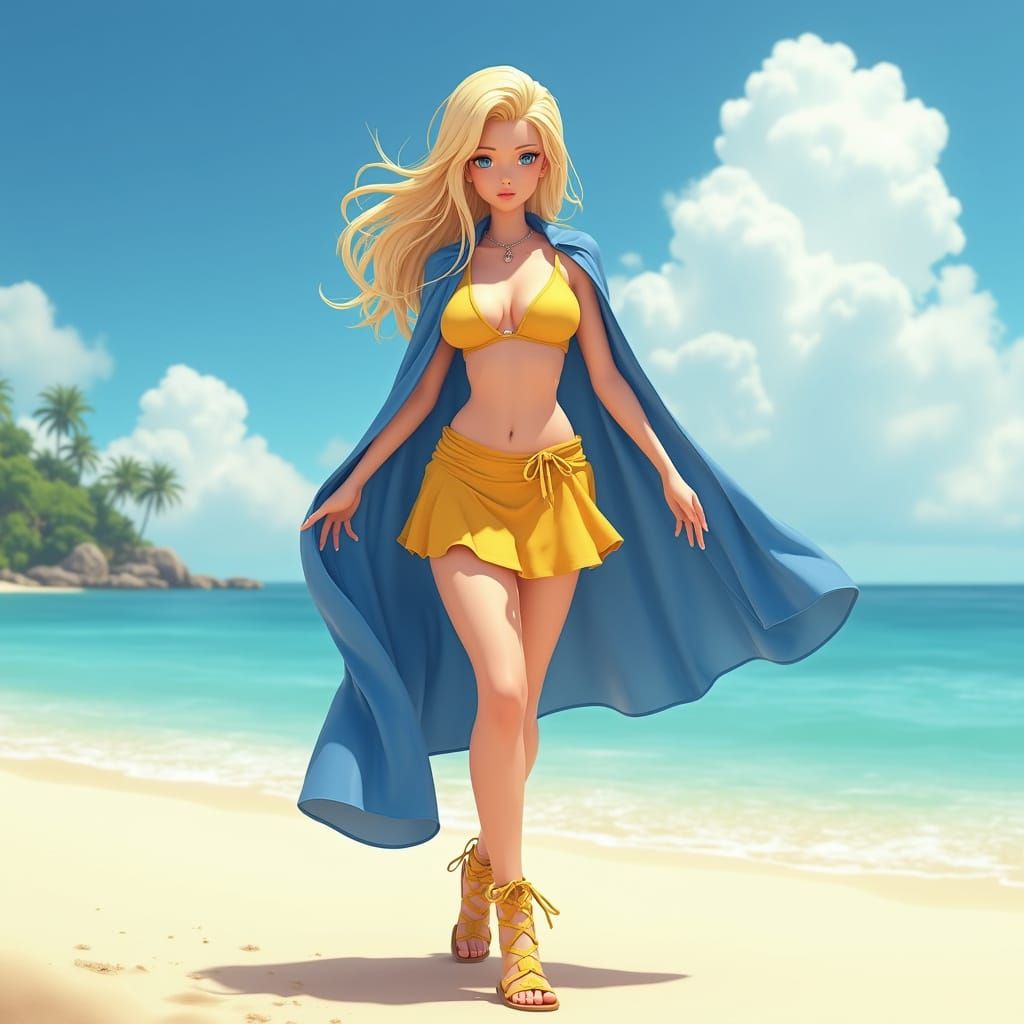 Exotic Goddess Walks the Beach in 3D Anime Style