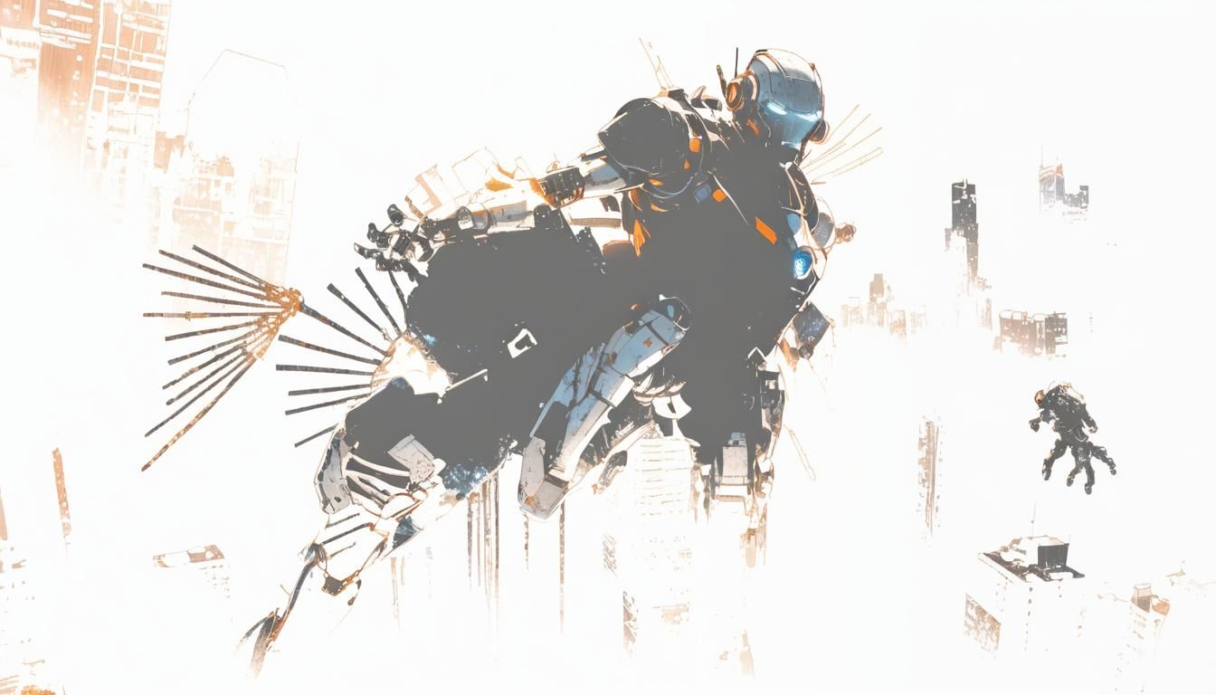 Futuristic Robot Dominates City Skyline in Vibrant Comic Boo...