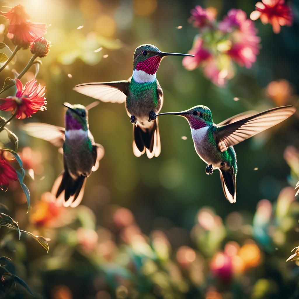 Garden of Fluttering Hummingbirds: Cinematic Film Still