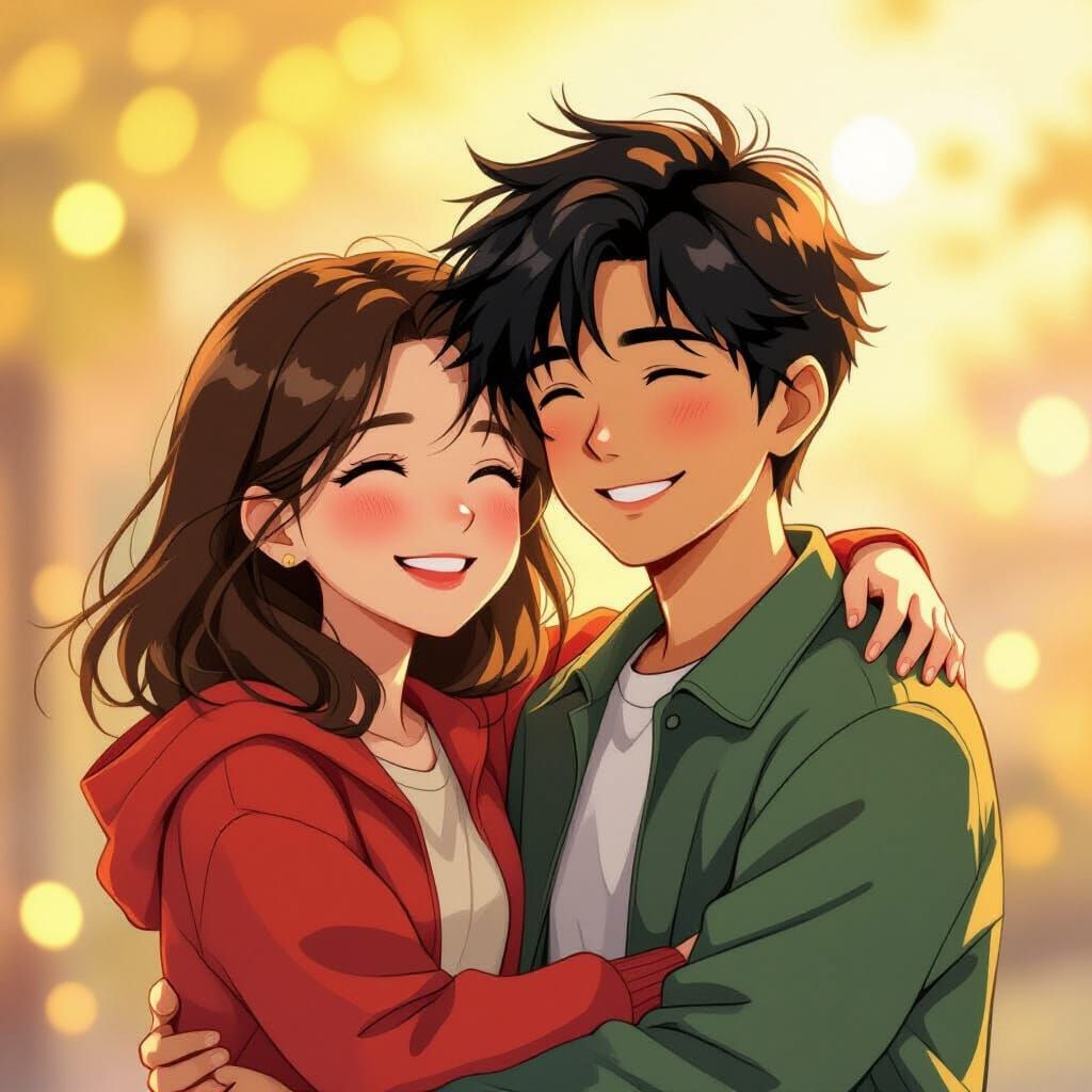 Warm Embrace in Sentimental Anime Style