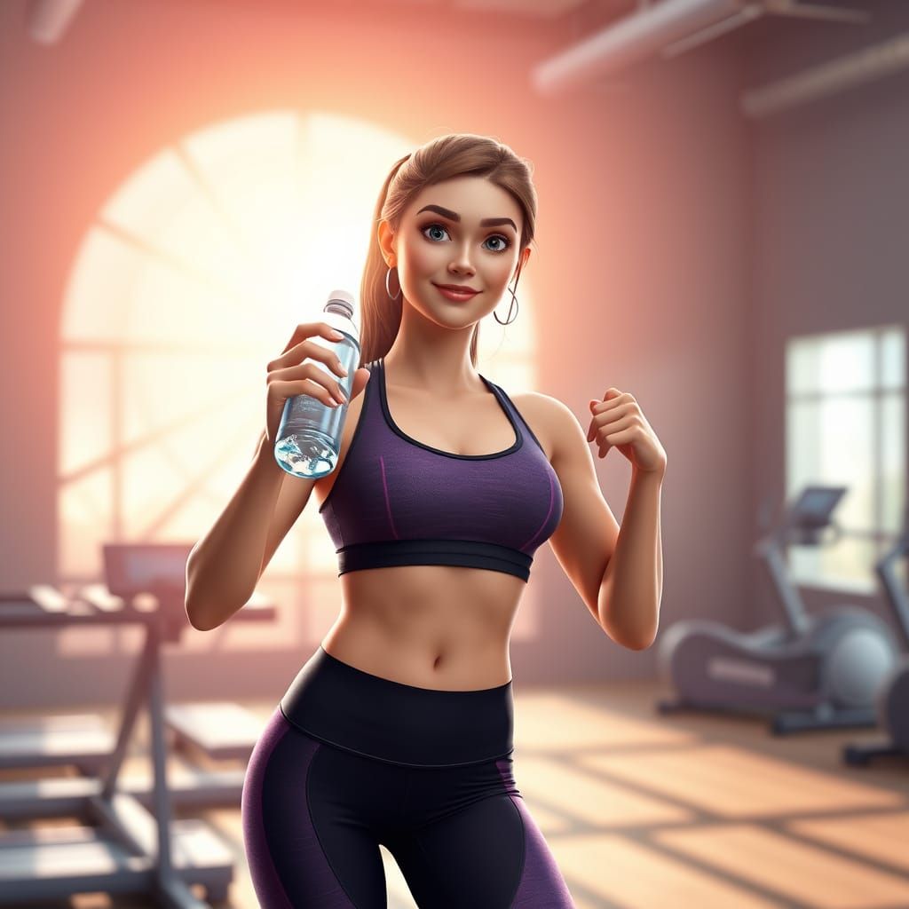 Woman Exercising in Gym as 3D Digital Art