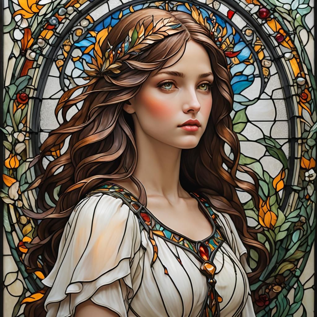 Girl Bathed in Stained Glass Phoenix Light