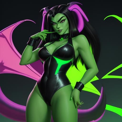 Shego as Dragon with Synthwave Neon Elements